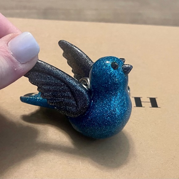RARE Coach Blue and Gray Resin Glitter Bird Keychain Fob Bag Charm - Picture 6 of 11